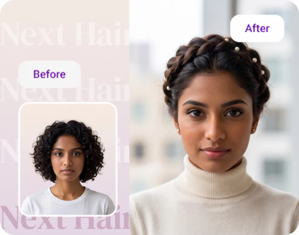 AI preview showing a hairstyle before and after