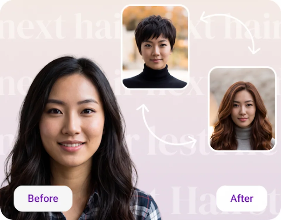 Before and after hairstyle try-on example