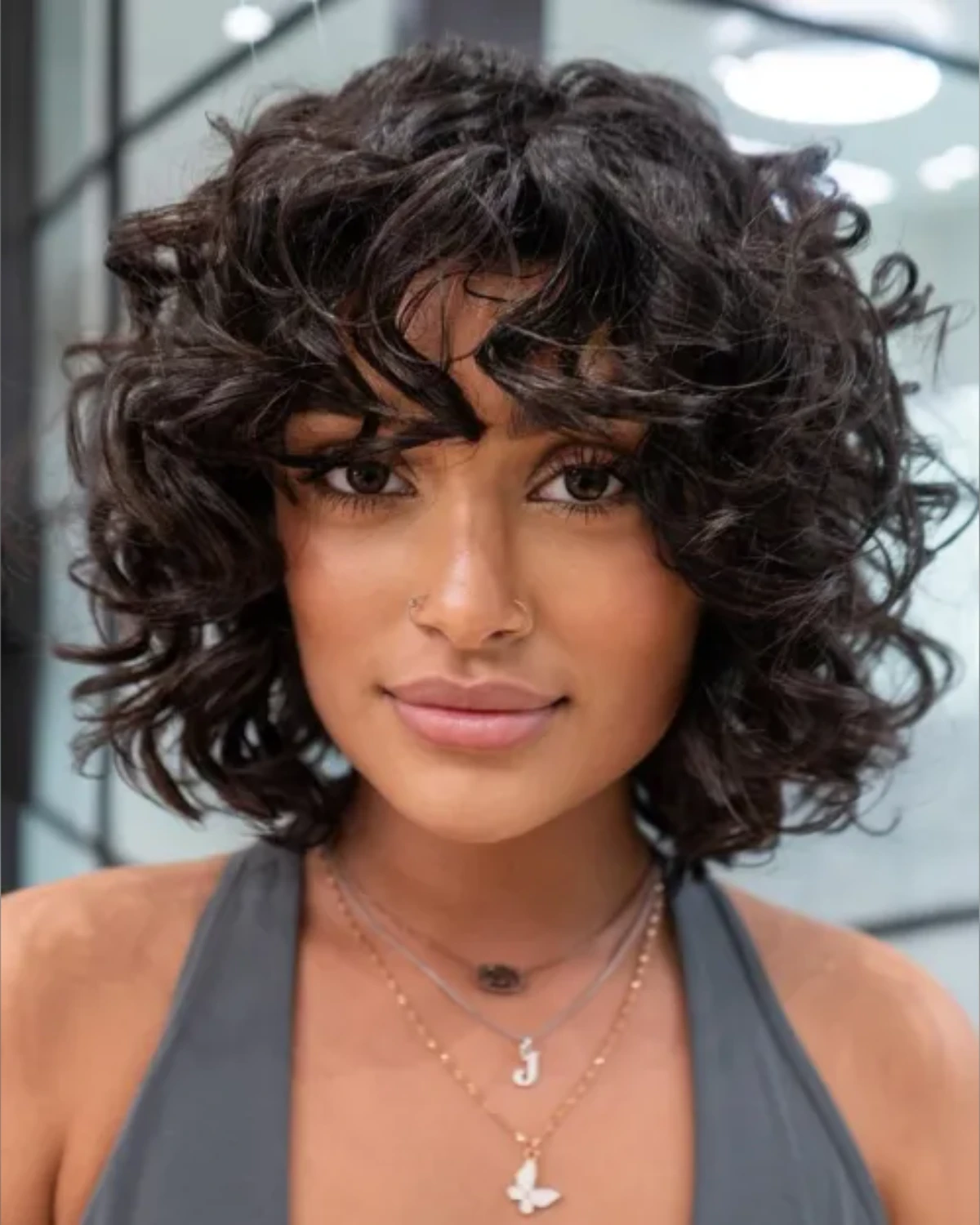 Dark Brunette Curly Fringe